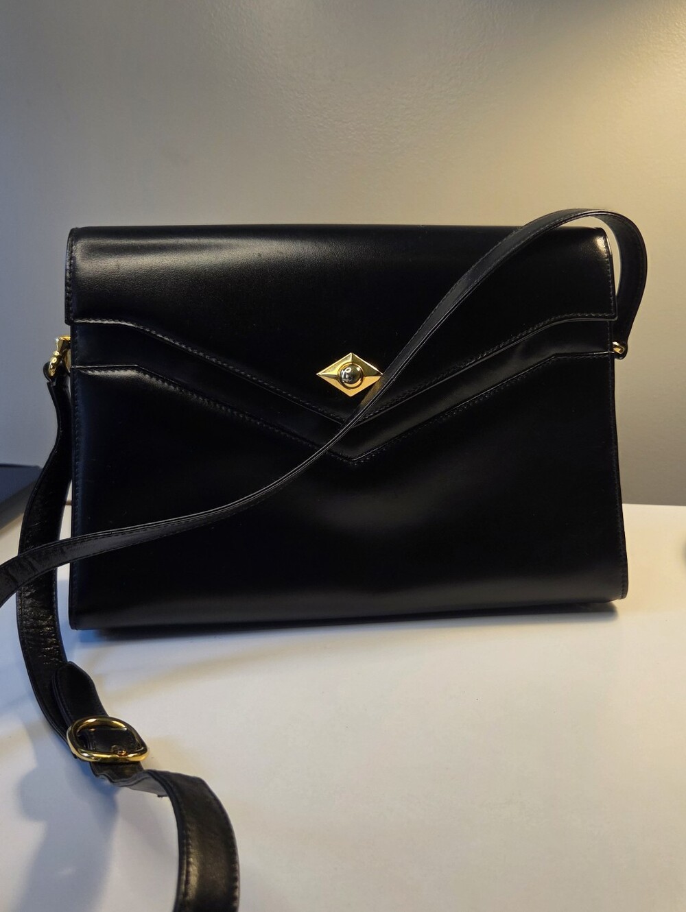 Bally Classic Black Leather Crossbody Bag with Gold Turn-Lock